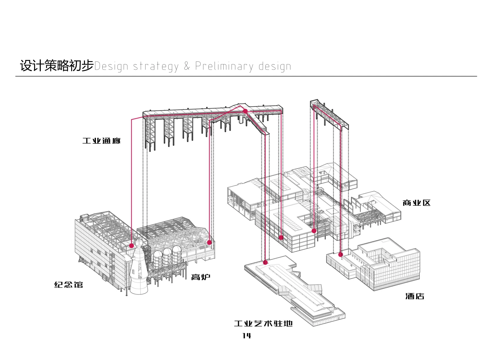 工业通廊串联功能轴测图