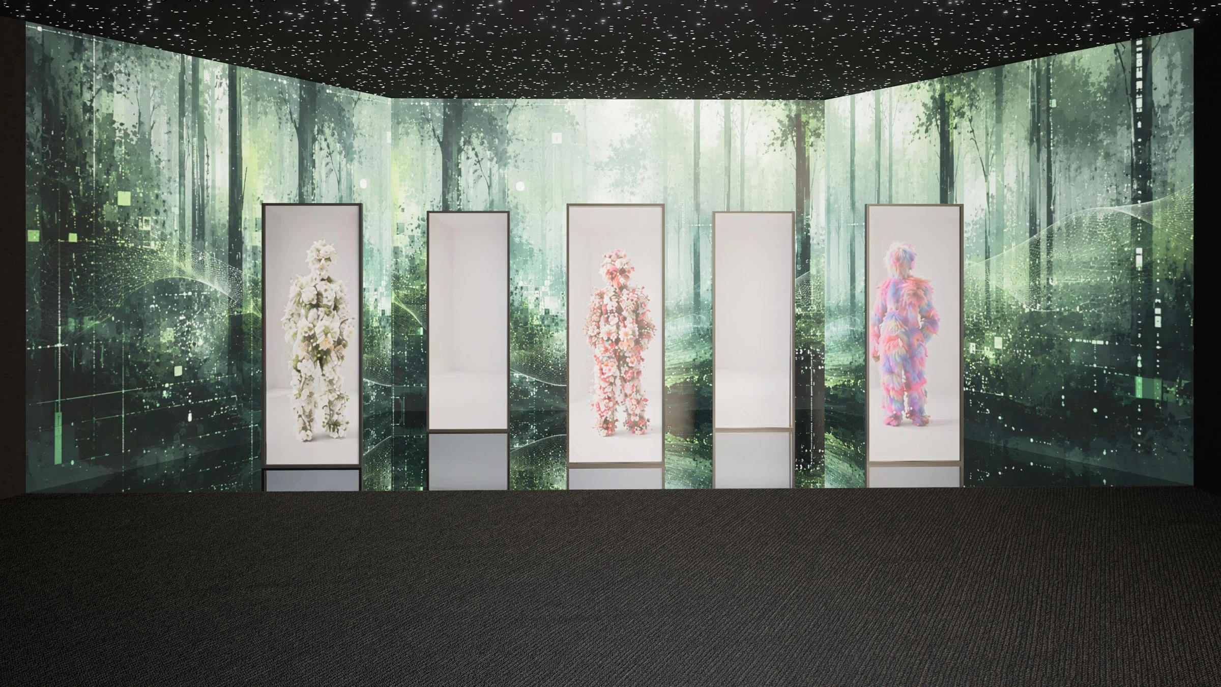 森林展区 · 环绕影像与作品陈列